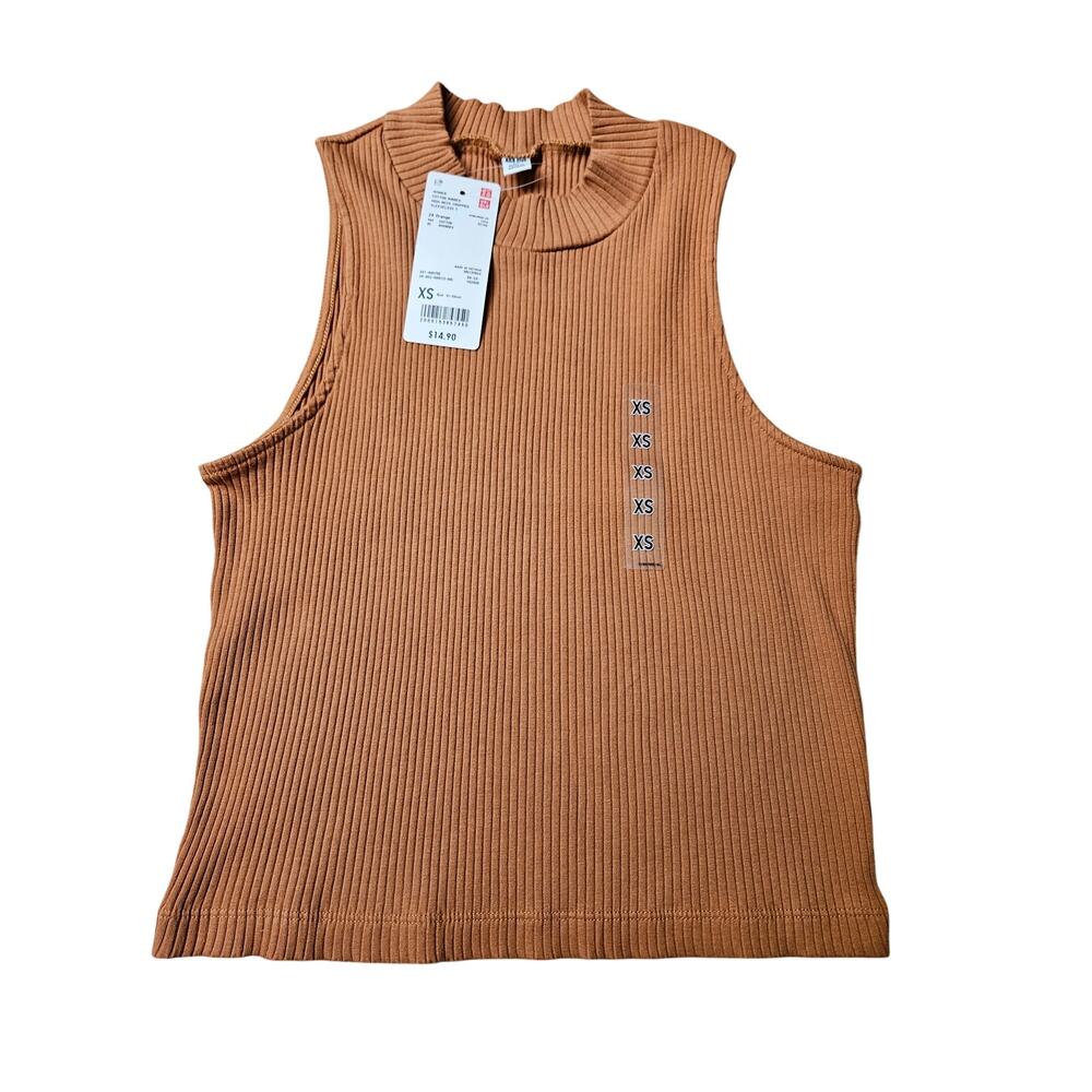 Uniqlo Ribbed High Neck Cropped Tank Top Orange XS NWT